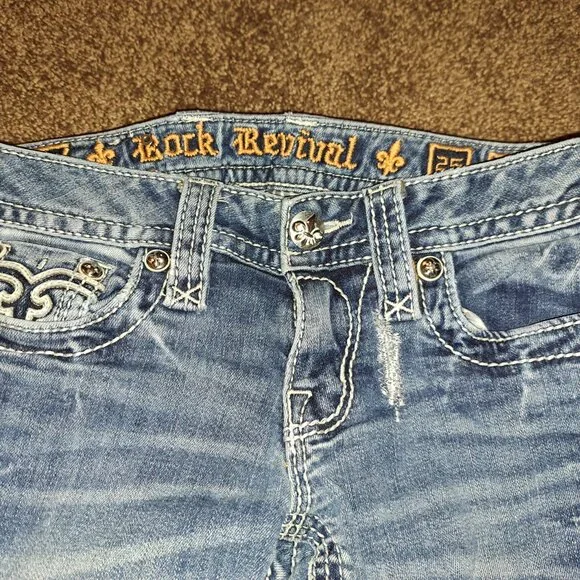 🪨 Rock Revival Allegra Skinny Jeans W/Leather Embroidered Flap Pockets size 25 - Picture 7 of 16